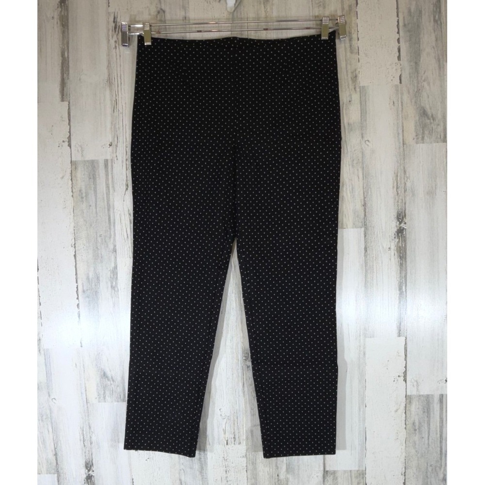 J Jill Ponte Slim Leg Ankle Pants L Tall (37x30) Black Dot Pull On Career READ